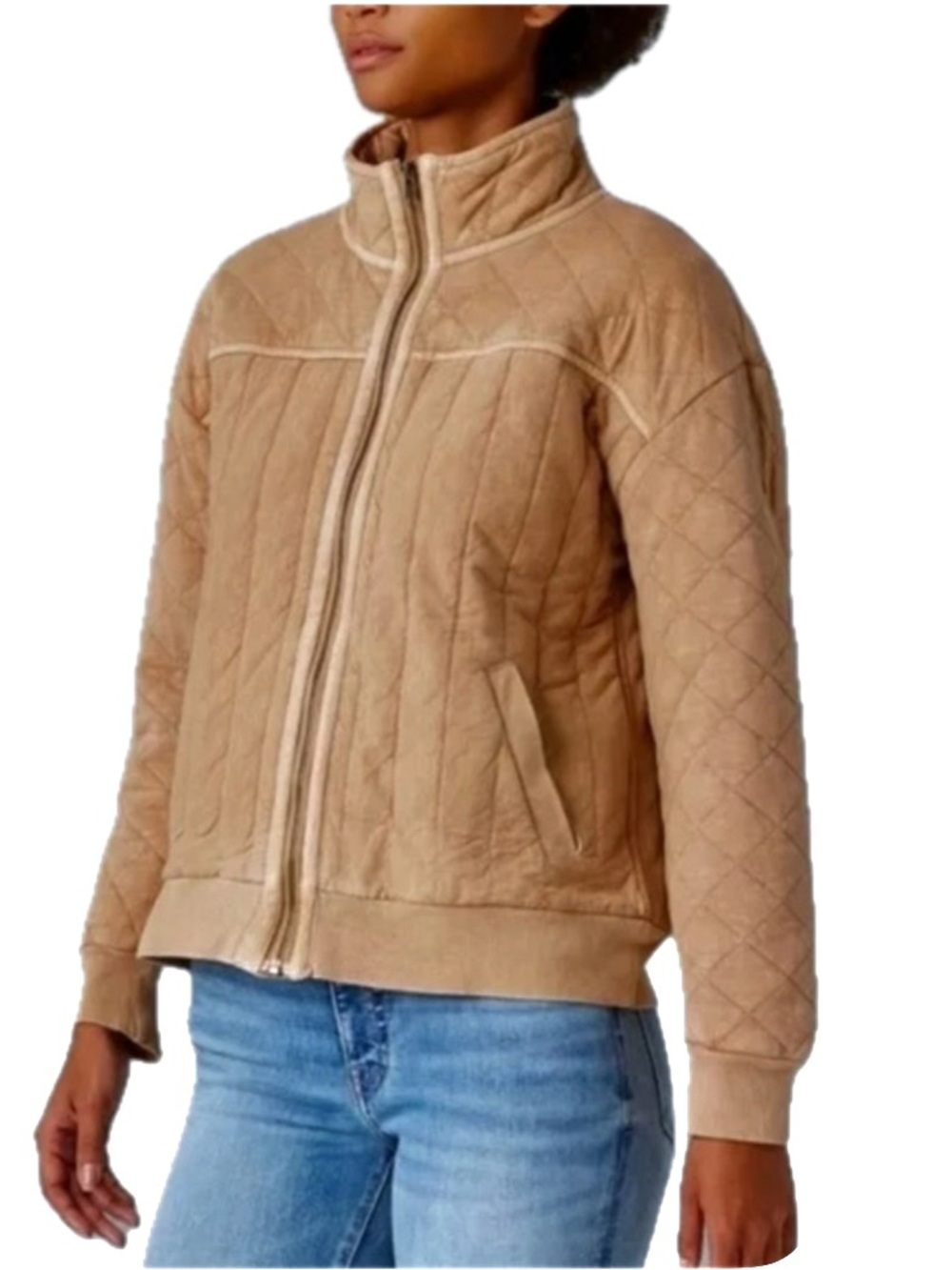 Lucky Brand Diamond Quilted Full Zip Up Front Brown Jacket